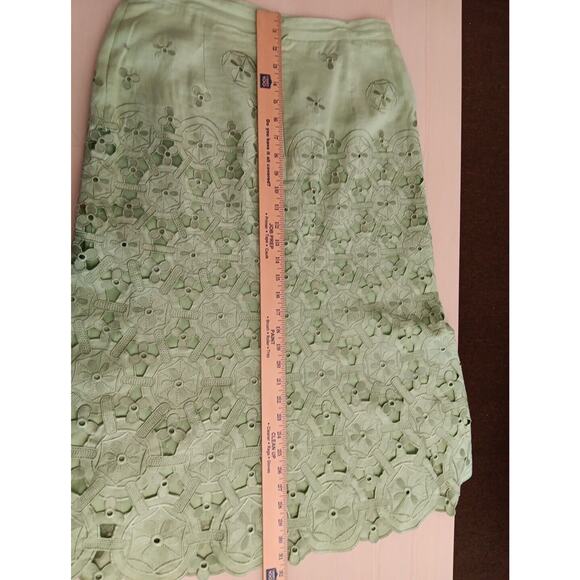 JSong Collection Women's 100% Linen Cutout Lace Midi A-Line Skirt Size 10 Green - Picture 6 of 6